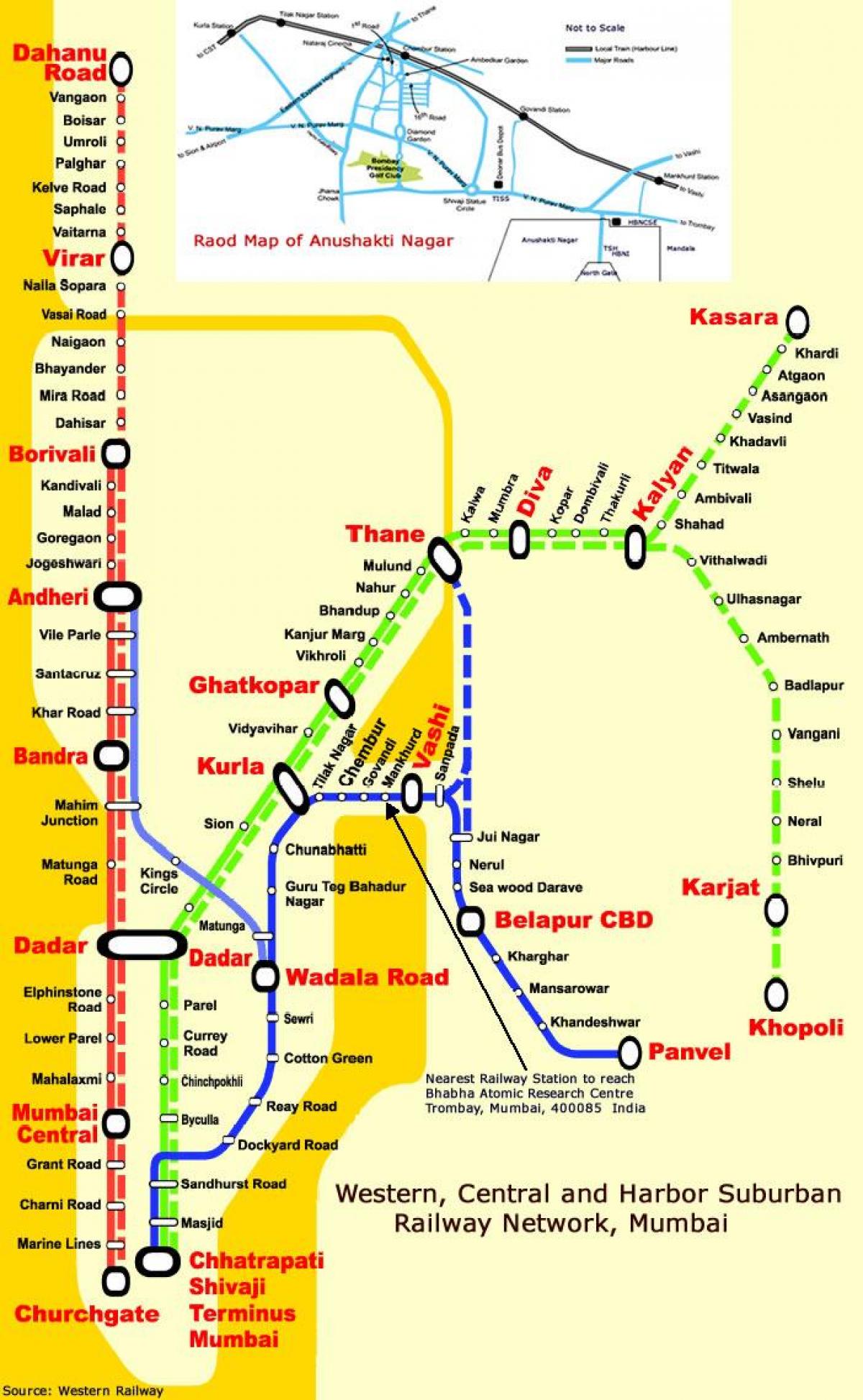 ممبئی مرکزی لائن اسٹیشنوں کا نقشہ