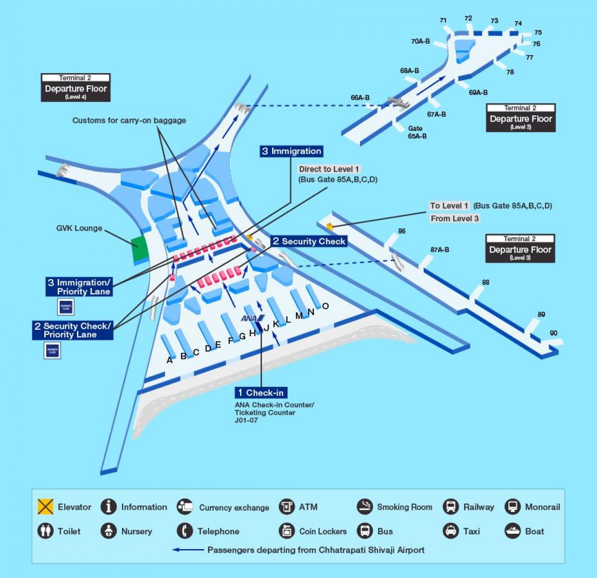 ممبئی کے بین الاقوامی ہوائی اڈے کے ٹرمینل 2 نقشہ